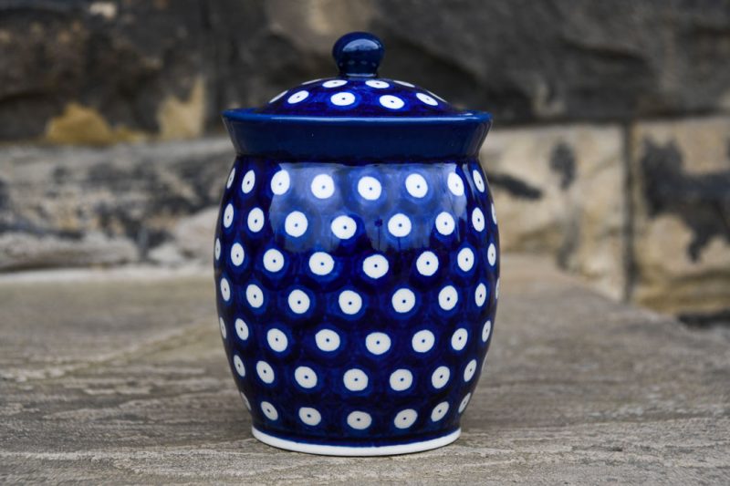 Polish Pottery Cobalt Blue Spotty Small Storage Container from Polkadot Lane UK