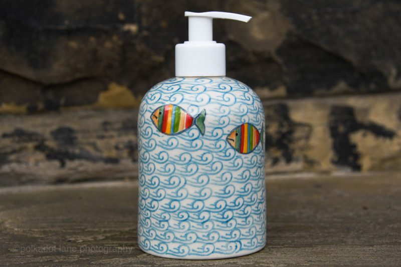 Polish pottery Soap Dispenser Fish in the Sea Pattern by Ceramika Artystyczna