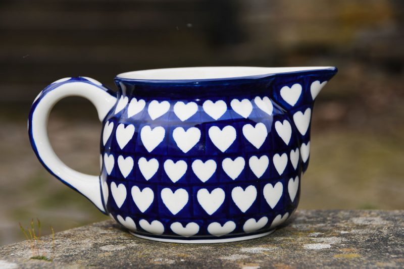 Hearts Pattern Polish Pottery Squat Jug by Ceramika Artystyczna.