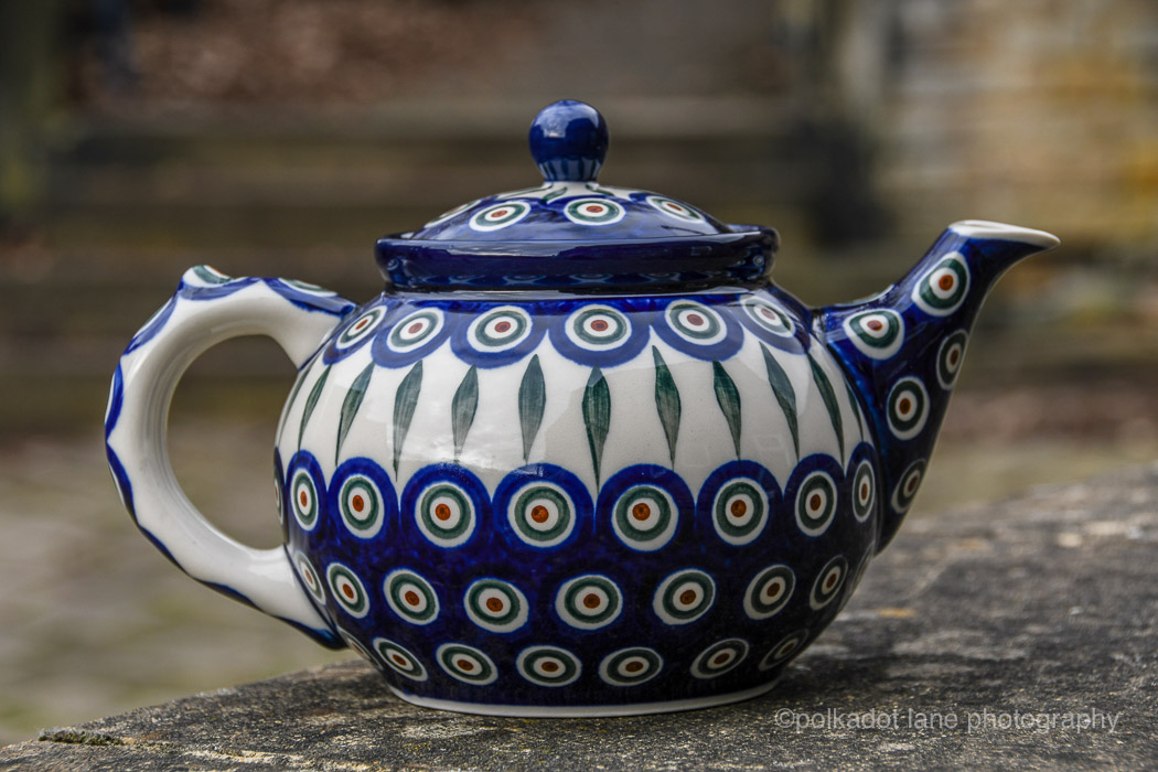 Peacock Leaf Teapot for four teatime Polkadot Lane polish pottery