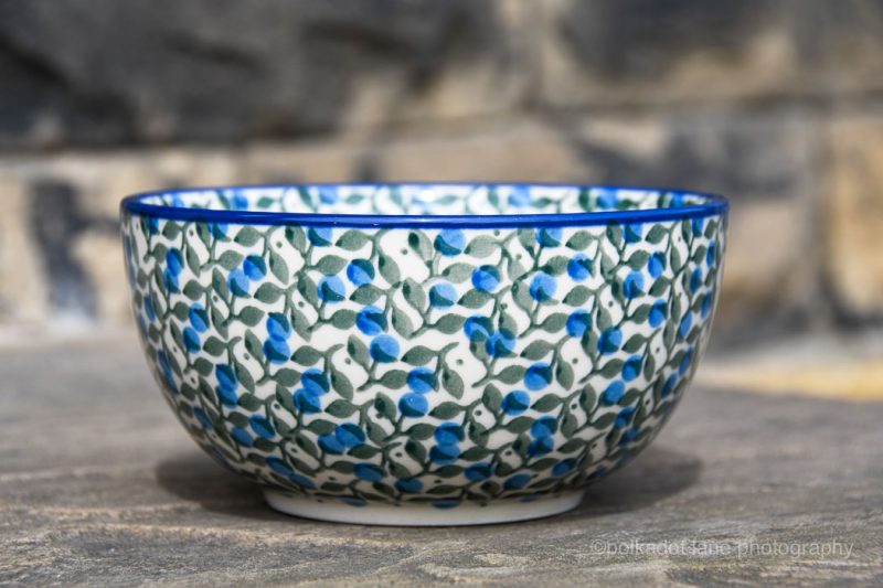 Polish Pottery Cereal Bowl Blue Berry Leaf pattern by Ceramika Artystyczna