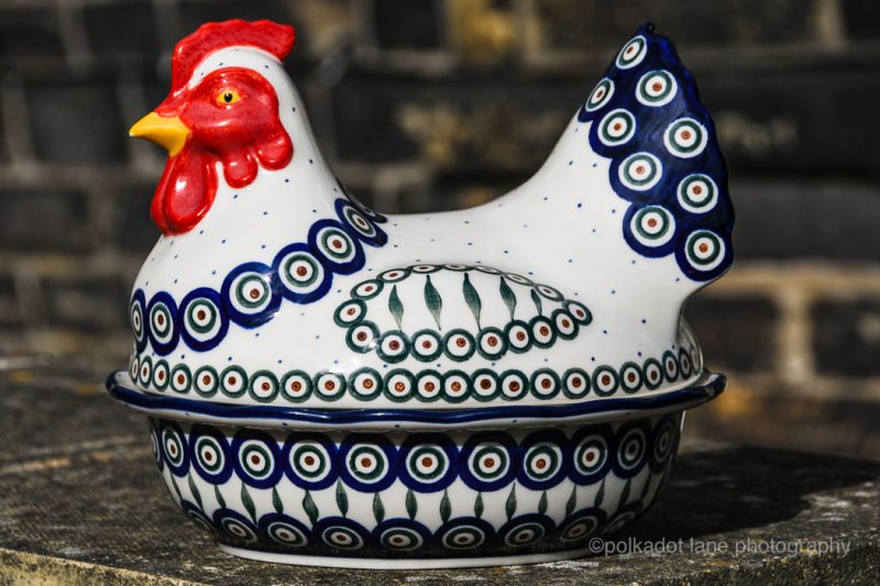 Polish Pottery Peacock Leaf Large Hen Egg Container by Ceramika Artystyczna