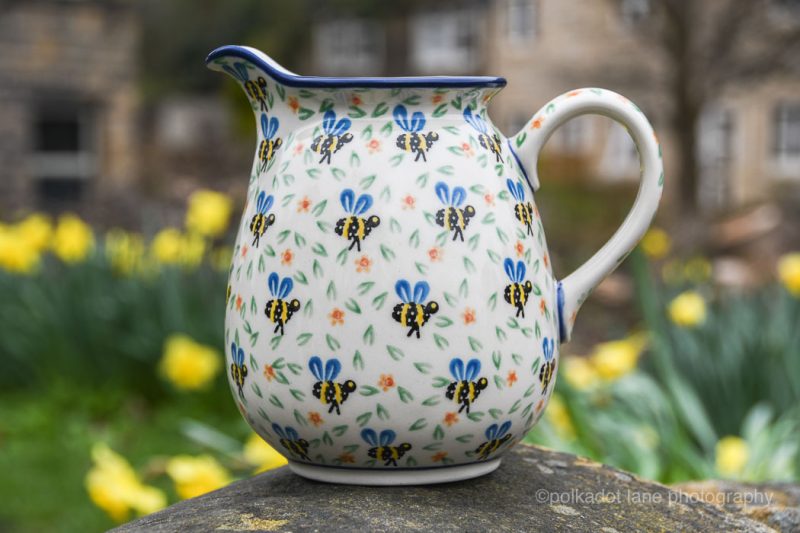 Bee Pattern Polish Pottery One Litre Jug by Ceramikia Artystyczna