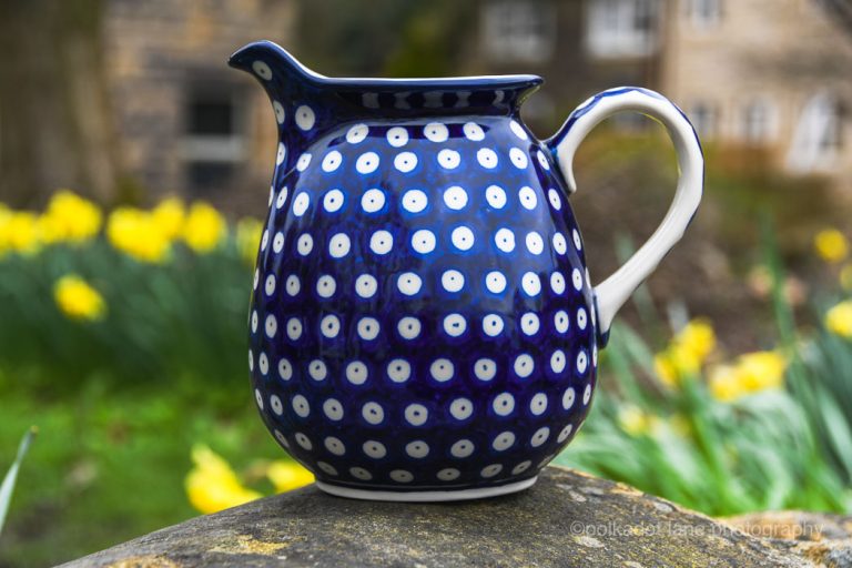 Blue Spotty One Litre Jug Tableware Polkadot Lane Polish Pottery