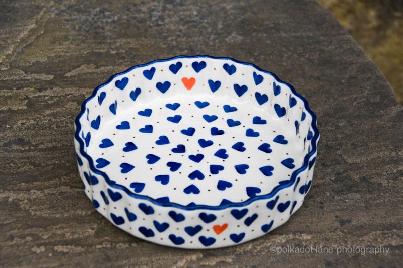Polish pottery Small Hearts pattern Small Flan by Ceramika Artystyczna