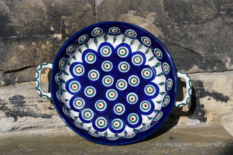 Polish Pottery Peacock Leaf Small Round Serving Dish by Ceramika Artystyczna