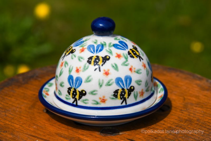 Polish Pottery Bee Pattern Butter Bell by Ceramika Artystyczna Bolesławiec Ceramics