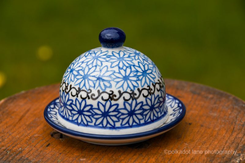 Polish Pottery Blue Daisy Butter Bell by Ceramika Artystyczna Bolesławiec