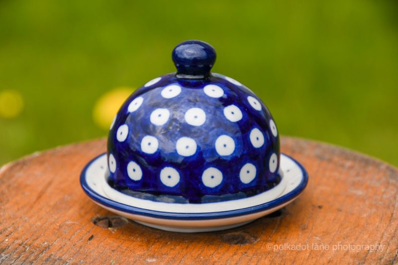 Polish Pottery Polkadot Blue Butter Bell by Ceramika Artystyczna