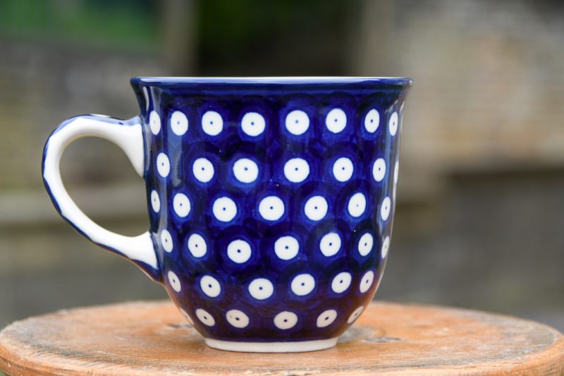 Polish Pottery Polkadot Blue Curved Mug by Ceramika Artystyczna