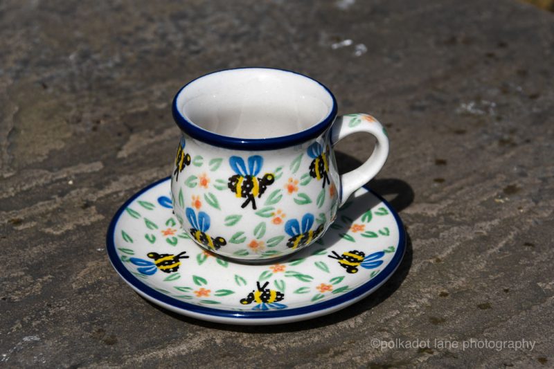 Polish Pottery Bee Pattern Espresso Cup and Saucer by Ceramika Artystyczna
