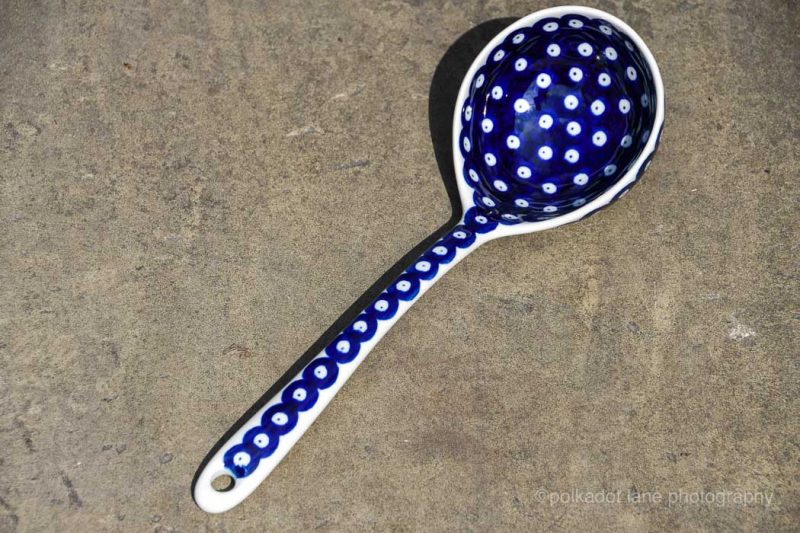 Polish Pottery Polkadot Blue Ladle by Ceramika Artystyczna Bolesławiec.