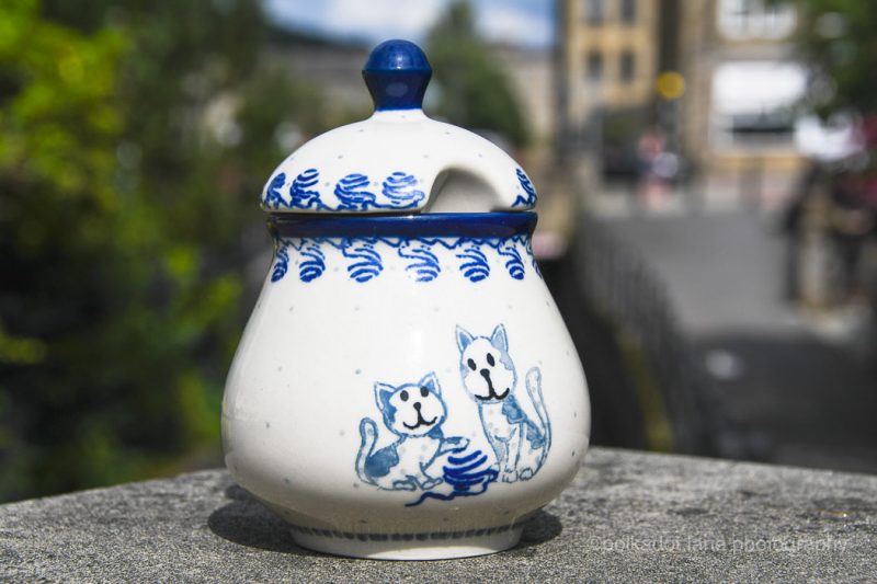 Polish Pottery Cat pattern Sugar Bowl by Ceramika Artystyczna.