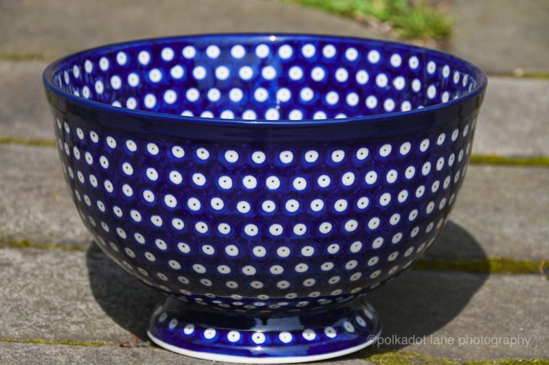 Polkadot Blue Large Bowl on stem by Ceramika Artystyczna