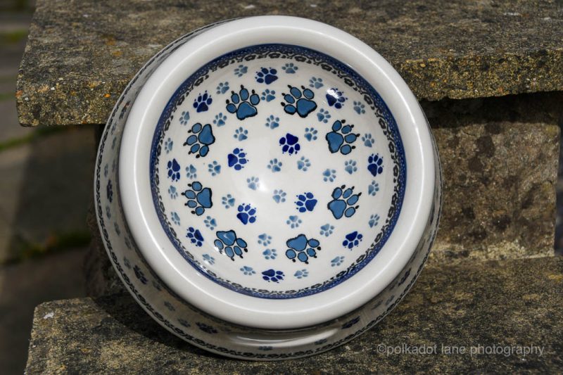 Polish Pottery Blue Paws Pattern by Ceramika Artystyczna Bolesławiec.