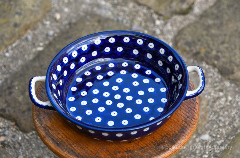 Polish Pottery Polkadot Blue Small Round Serving Dish by Ceramika Artystyczna