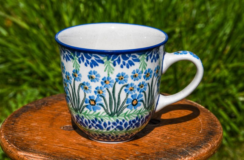 Polish Pottery Forget me Not Curved Mug