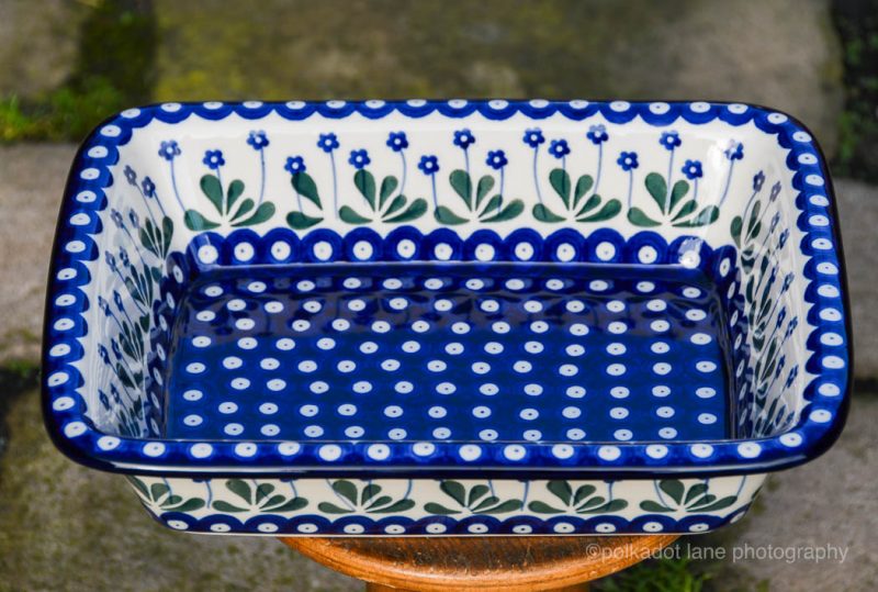 Polish Pottery Large Oven Dish with Rim Daisy Spot Pattern by Ceramika Artystyczna