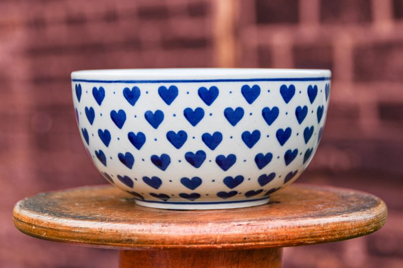 Polish Pottery Cereal Bowl Blue Hearts pattern by Ceramika Artystyczna