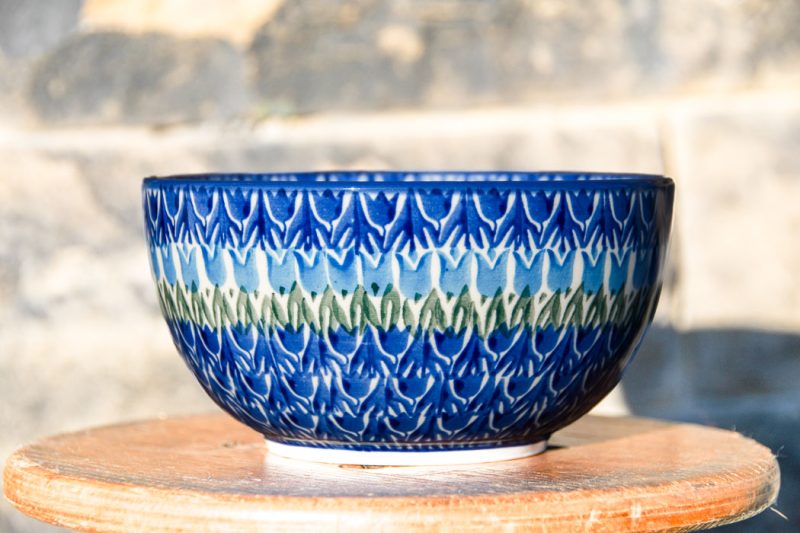 Polish Pottery Cereal Bowl Blue Tulip pattern by Ceramika Artystyczna