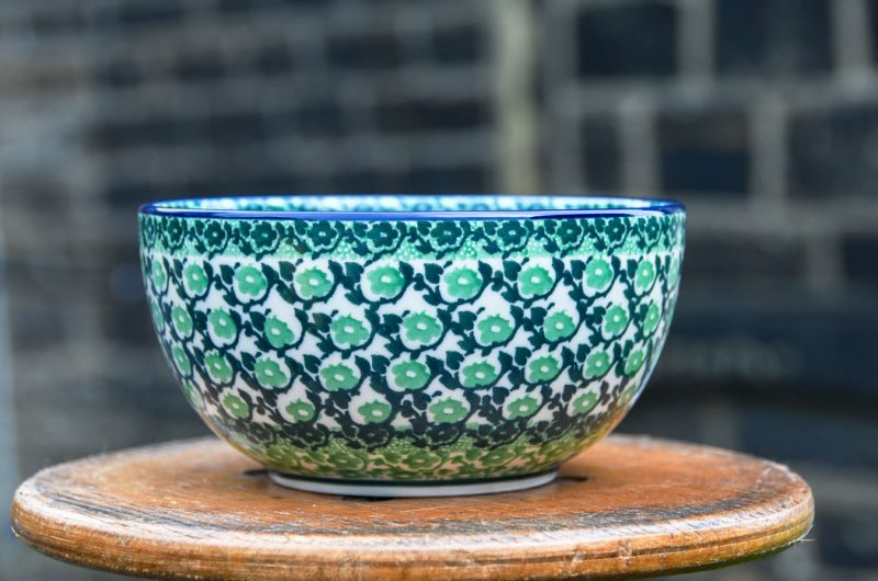 Polish Pottery Green Daisy pattern Cereal Bowl by Ceramika Artystyczna
