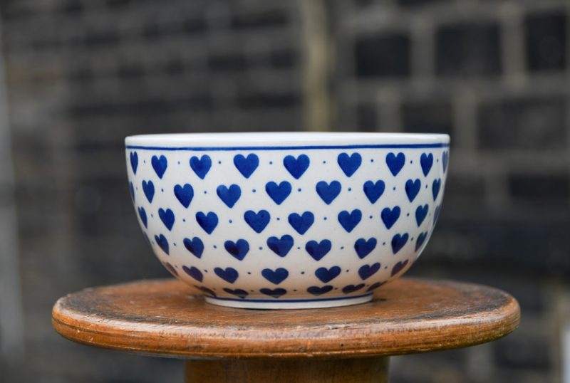Polish Pottery Small Blue Hearts Cereal Bowl by Ceramika Artystyczna.