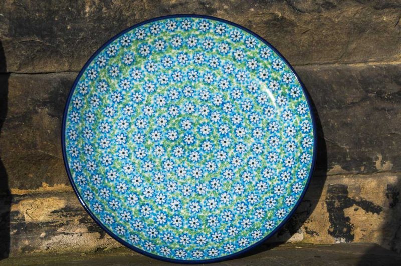 Polish Pottery Turquoise Daisy Dinner Plate by Ceramika Artystyczna