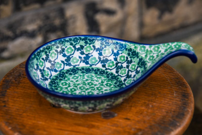 Polish Pottery Nibble Dish Green Daisy pattern by Ceramika Artystyczna