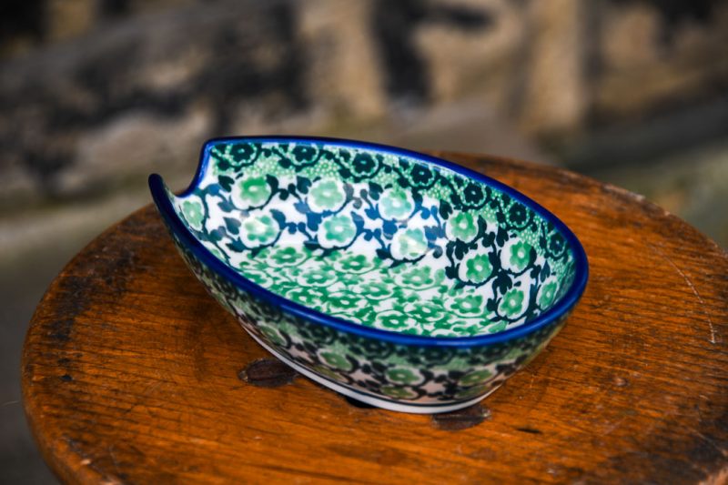 Spoon Rest Green Daisy pattern by Ceramika Artystyczna Polish Pottery