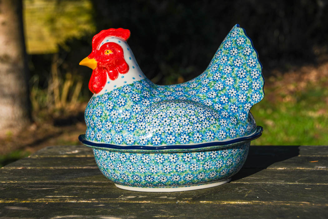 Turquoise Daisy Hen Egg Container by Ceramika Artystyczna