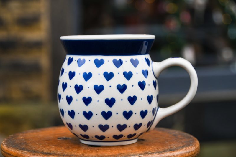 Polish Pottery Small Blue Hearts large Mug by Ceramika Artystyczna