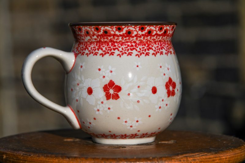 Polish Pottery Red and White Flowers Mug by Ceramika Artystyczna.