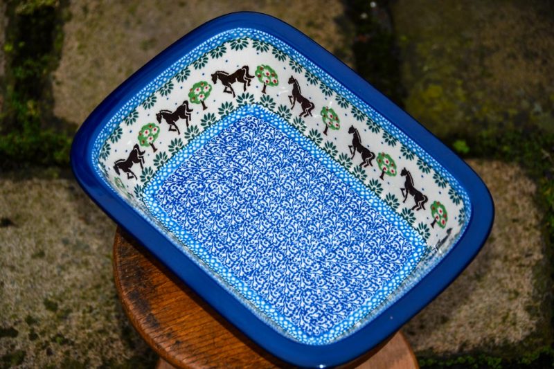 Polish Pottery Horse Pattern Pie Dish by Ceramika Artystyczna