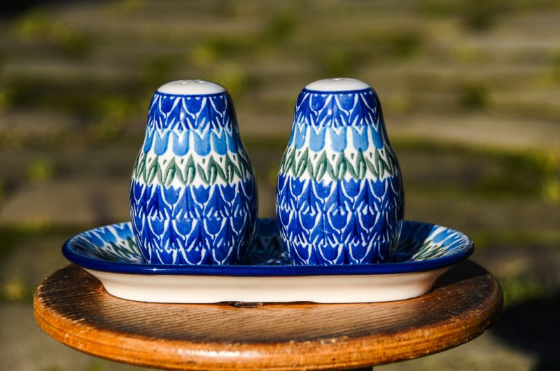 Polish Pottery Blue Tulip Salt and Pepper Cruet set by Ceramika Artystyczna.