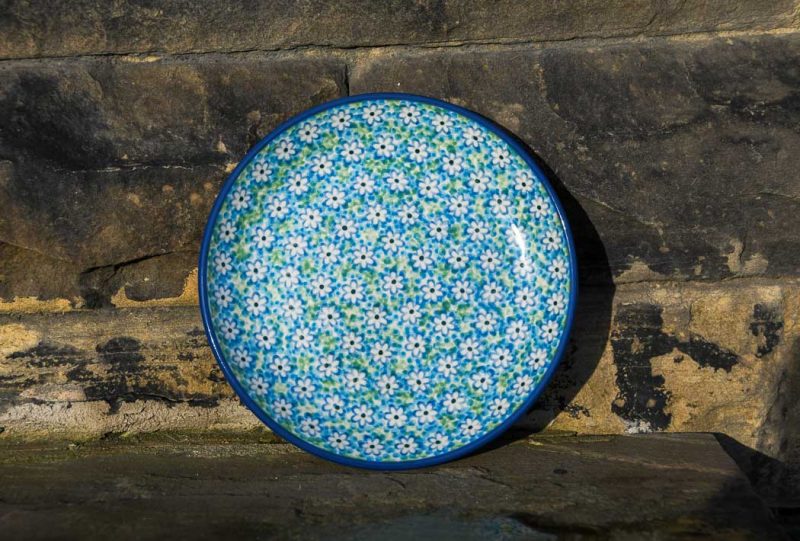 Polish Pottery Side Plate Turquoise Daisy pattern