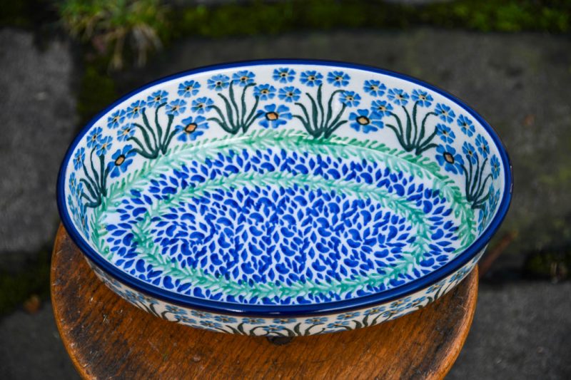 Polish Pottery Forget Me Not Small Oval Oven Dish by Ceramika Artystyczna