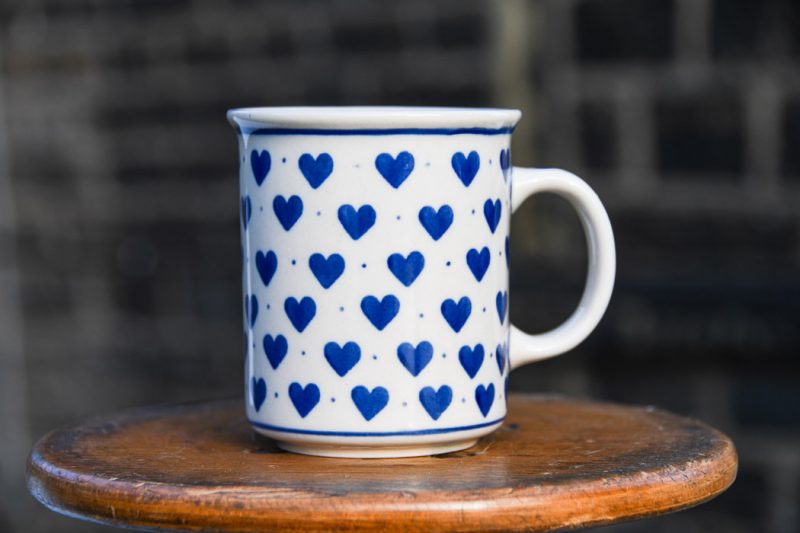 Polish Pottery Small Blue Hearts Tea Mug by Ceramika Artystyczna