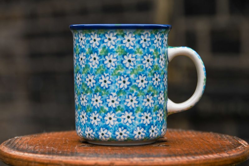 Tea Mug Turquoise Daisy Pattern by Ceramika Artystyczna