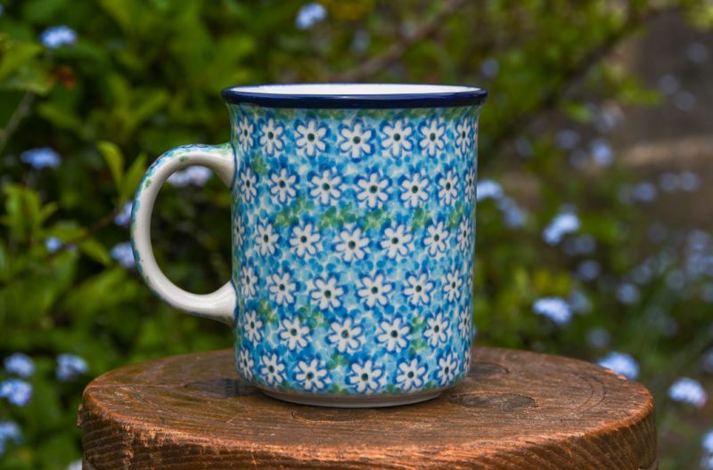 Polish Pottery Turquoise Daisy pattern Tea Mug by Ceramika Artystyczna