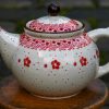 Polish Pottery Red and White Flowers Teapot by Ceramika Artystyczna.