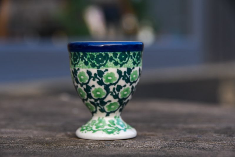 Polish Pottery Green Daisy Egg Cup by Ceramika Artystyczna.
