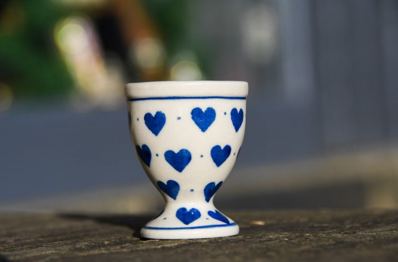 Polish Pottery Small Blue Hearts Pattern Egg Cup by Ceramiika Artystyczna.