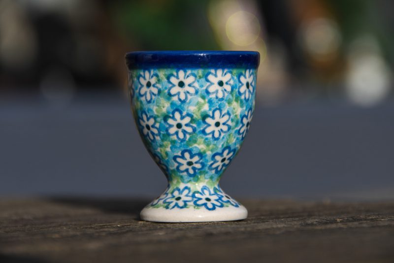 Polish Pottery Turquoise Daisy Egg Cup by Ceramika Artystyczna