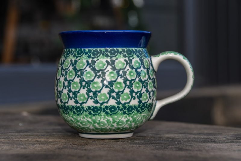 Polish Pottery Green Daisy Mug by Ceramika Artystyczna.