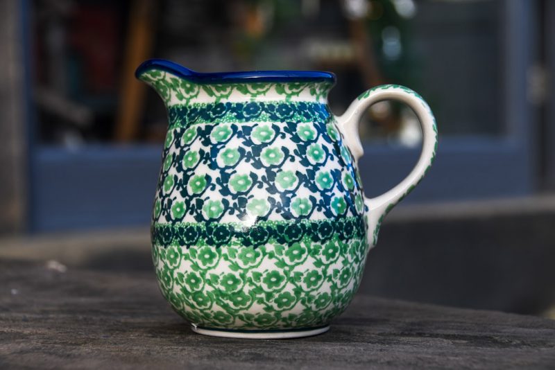 Polish Pottery Green Daisy Small Jug by Ceramika Artystyczna