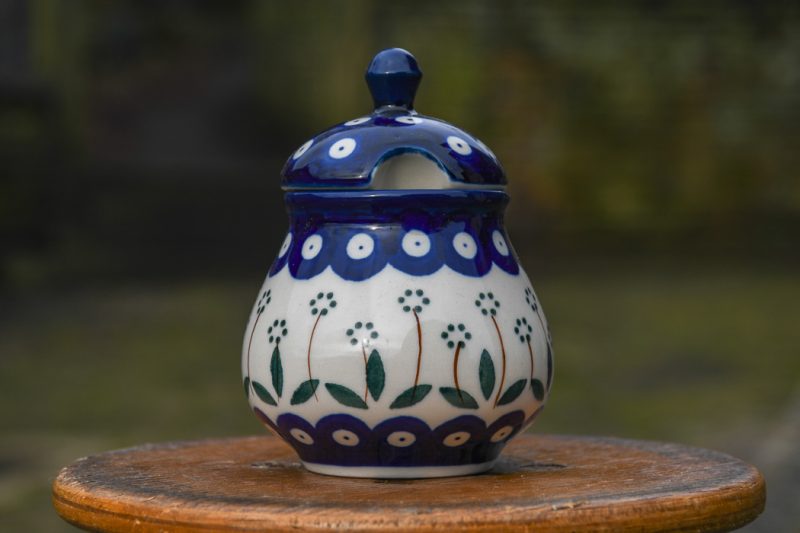 Polish Pottery Sugar Bowl by Ceramika Artystyczna in Daisy Spot