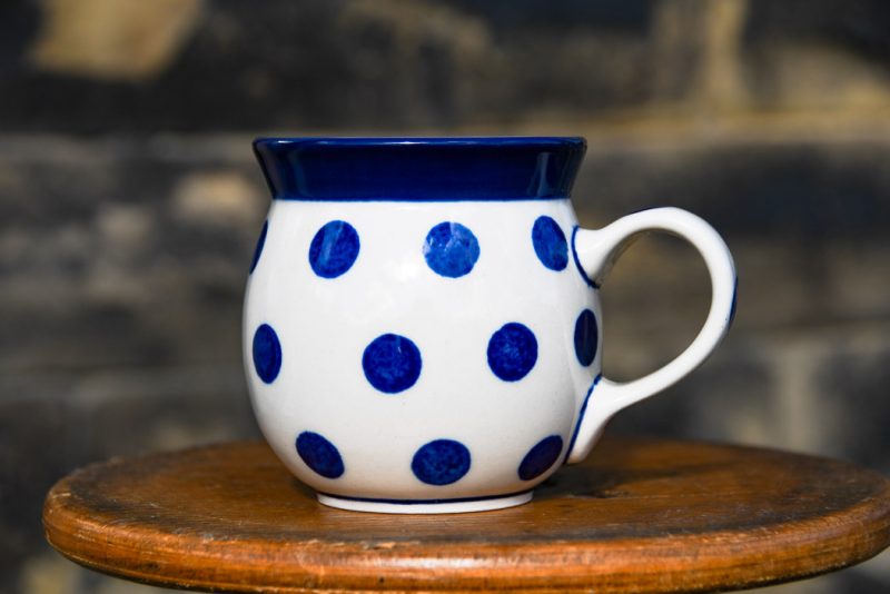 Polish Pottery Blue Spots Small Mug by Ceramika Artystyczna.