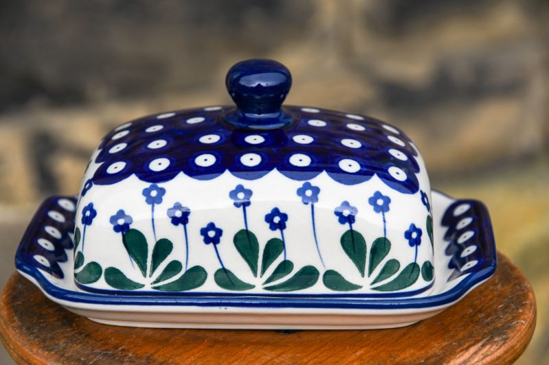 Polish Pottery Daisy Spot Butter Dish by Ceramika Artystyczna.