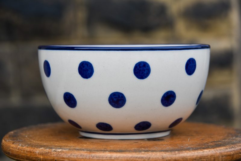 Polish Pottery Cereal Bowl Blue Spot pattern