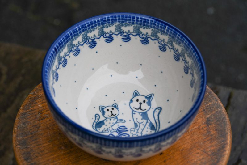 Polish Pottery Cat Pattern Cereal Bowl by Ceramika Artystyczna